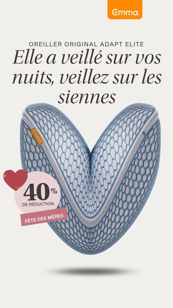 This image ad promotes the Emma pillow with a Mother's Day offer of 40% off.