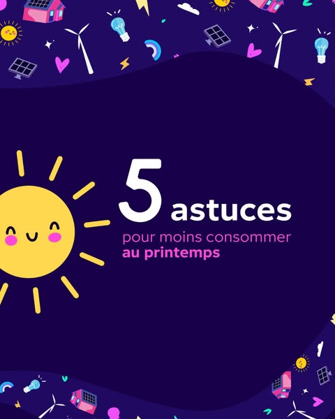 This ad is for 5 tips for consuming less in the spring. It uses cute illustrations and a sans-serif font.