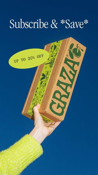 This ad promotes Graza olive oil subscriptions with a discount.