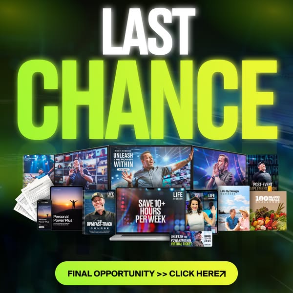 Ad for Tony Robbins' virtual events and training materials; it urges immediate action with a limited-time offer.