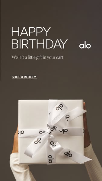 This ad from Alo wishes the viewer a happy birthday and announces that they have a gift waiting in the customer's ca