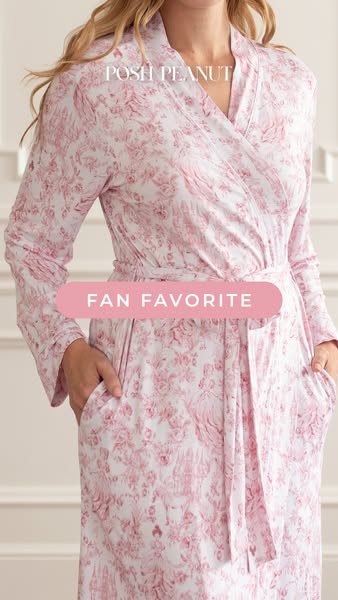 This ad features an elegant woman wearing a floral robe. The ad highlights the robe as a fan favorite.
