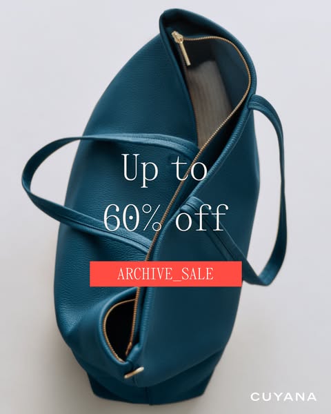 This ad features a Cuyana tote bag with a sale offer. The ad uses a clean, simple visual style and focuses on the produc