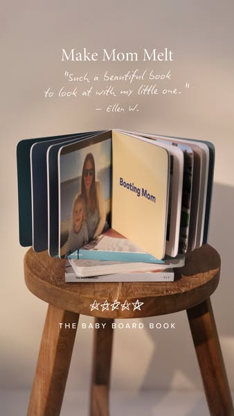 This ad uses a customer testimonial to highlight the quality and emotional impact of The Baby Board Book.
