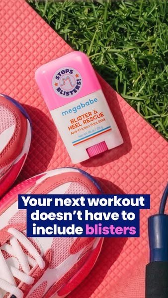 This Megababe image ad emphasizes that a workout doesn't have to include blisters, showcasing their Blister & He