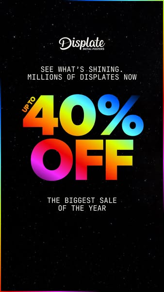 This image advertises a Displate metal posters sale with up to 40% off.