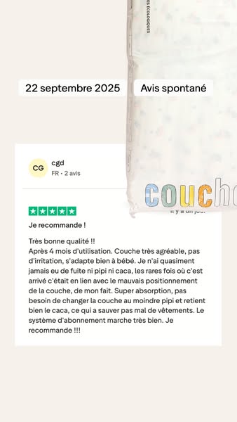 This ad features a customer review for Couche diapers. The review highlights the diaper's quality, absorbency, and e