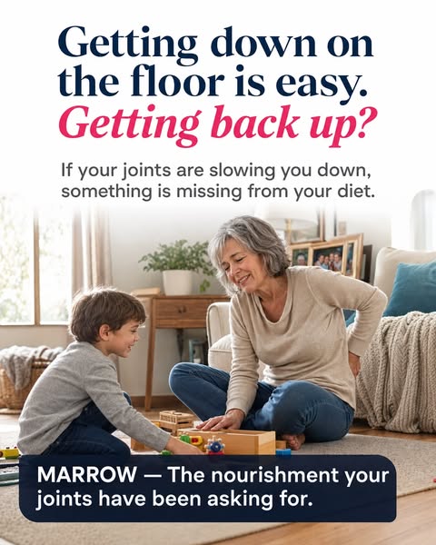 The ad highlights the difficulty older adults may have getting up from the floor. It suggests that joint issues may be d