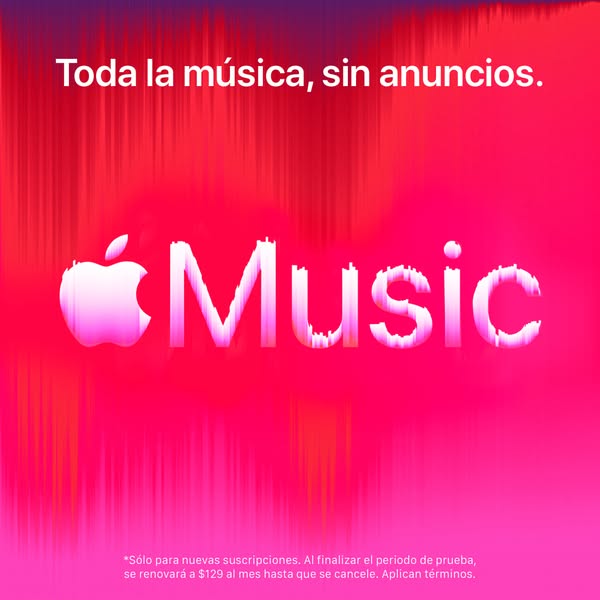 This ad promotes Apple Music, highlighting its ad-free listening experience. It targets new subscribers with a trial off
