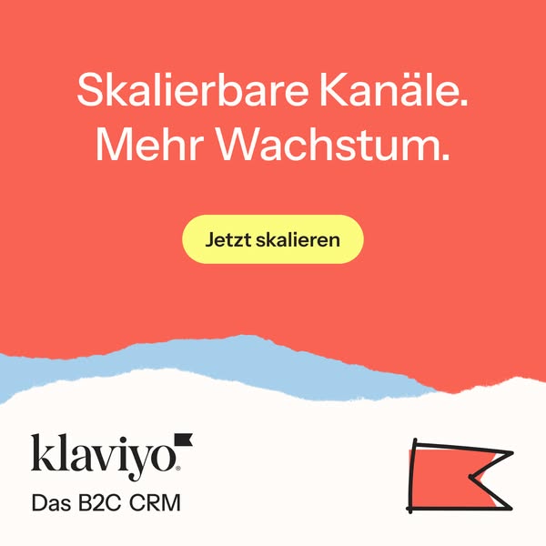 This ad for Klaviyo promotes scalable channels for business growth. The ad features a coral and white color scheme with 