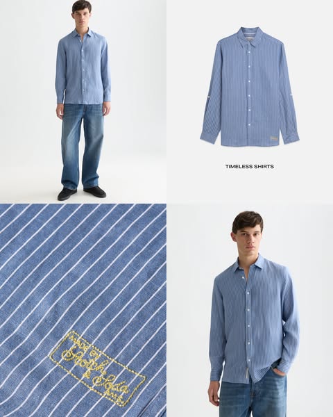 The ad showcases a men's shirt from multiple angles to highlight the design and fit. The images are presented in a g