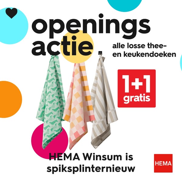 This image ad promotes HEMA's opening sale for their Winsum store, advertising a 'buy one get one free' offe