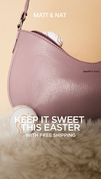 This ad promotes Matt & Nat, showcasing a lilac-colored purse for Easter. The ad features the text 'Keep It Swee