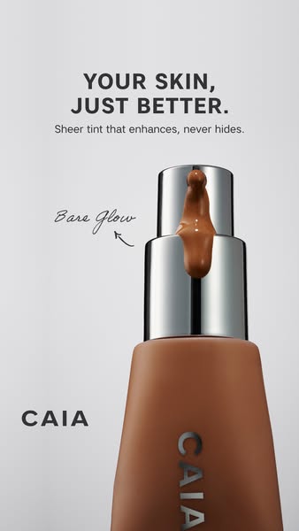 This is an image ad for CAIA Cosmetics. The ad promotes a product called 'Bare Glow' sheer tint. The ad focuses 