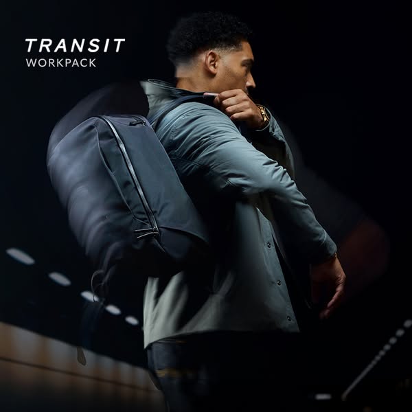 This ad features a man wearing a backpack. The ad highlights the backpack's design and style.