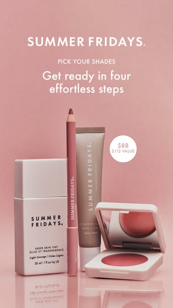Image ad for Summer Fridays featuring a collection of four products. The ad promises an effortless four-step beauty rout