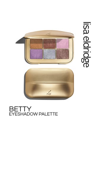 This ad features the Lisa Eldridge Betty Eyeshadow Palette. The ad contains product stills against a clean white backdro