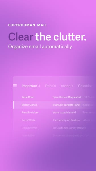 This ad promotes Superhuman Mail, an email organization tool, through a screenshot of the app's interface. The focus