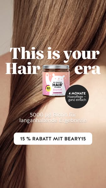 This image ad is advertising "Ah-mazing Hair Vitamin Biotin" for longer lasting results and is offering a 15% 