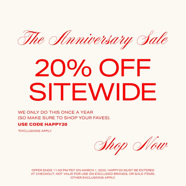 This image ad announces The Anniversary Sale with 20% off sitewide. It provides a discount code and sale expiration date