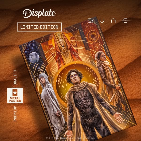 This ad is for Displate metal posters, featuring a limited edition design for the movie Dune. The ad emphasizes the qual