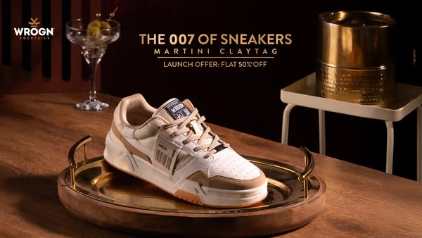 This ad showcases WROGN sneakers with a launch offer of 50% off.