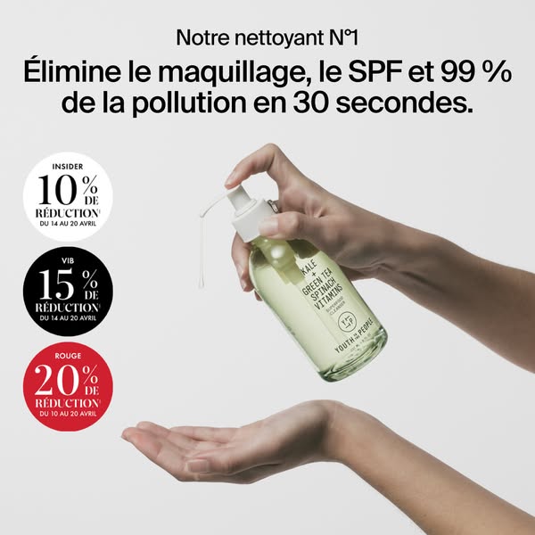 This ad features a bottle of Youth To The People cleanser. The ad highlights the product's ability to remove makeup,