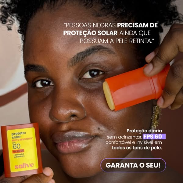 This ad features a dark-skinned woman applying Sallve sunscreen to her face. The ad highlights the importance of sunscre