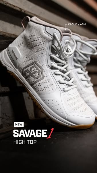 This ad showcases the new Savage 1 high top shoe from Bare Primitive. The ad highlights the shoe's design and color.