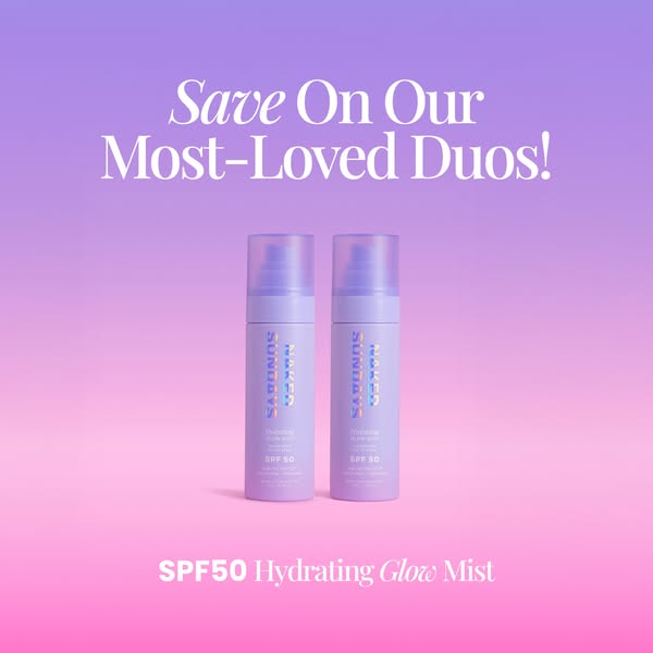This ad promotes Naked Sundays' SPF50 Hydrating Glow Mist, highlighting a special offer on their 'Most-Loved Duo
