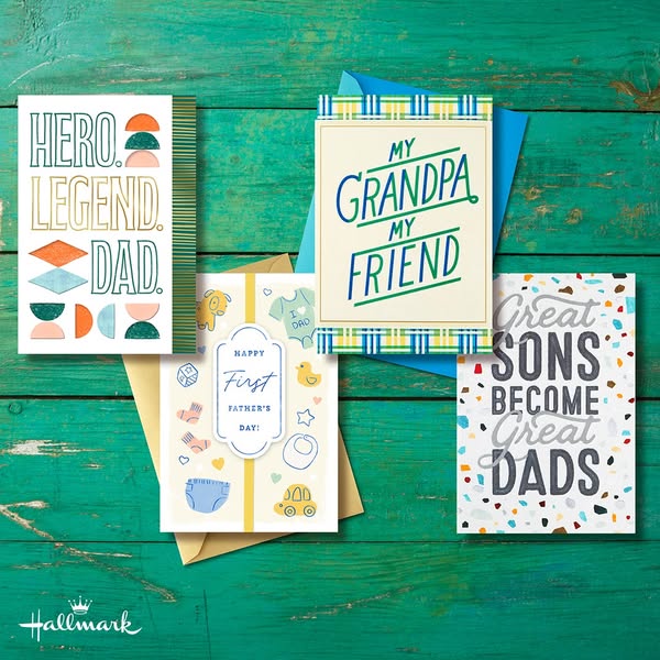 This image ad features five Hallmark cards for fathers and grandfathers, perfect for Father's Day.
