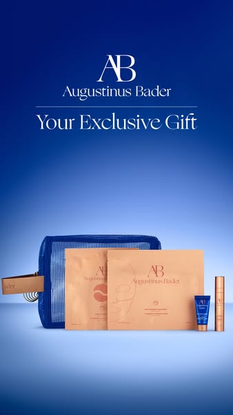 This ad showcases a gift set from Augustinus Bader. The ad features the brand logo and the text "Your Exclusive Gif