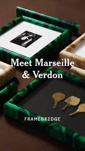 This ad showcases Framebridge's Marseille and Verdon picture frames. The ad features a close-up shot of the frames, 