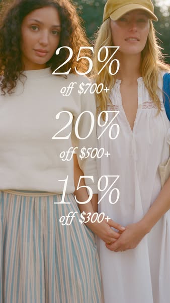 This image ad features two women standing next to each other, showcasing a tiered discount offer for the brand's app