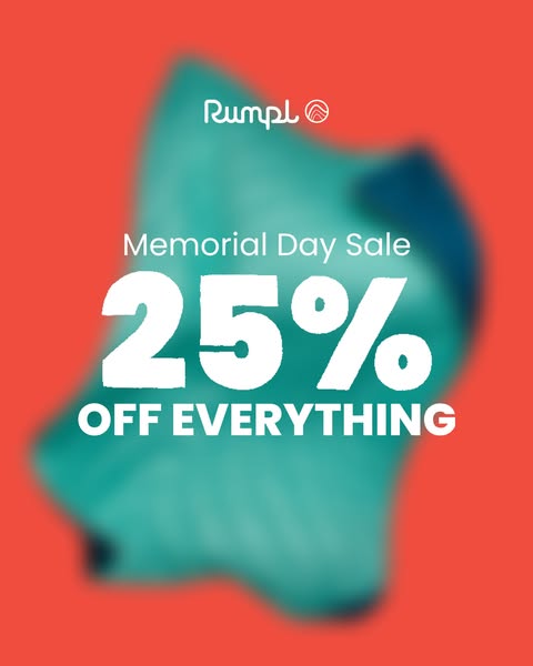 This ad promotes a Memorial Day sale for Rumpl. The ad features the Rumpl logo at the top, followed by text announcing &
