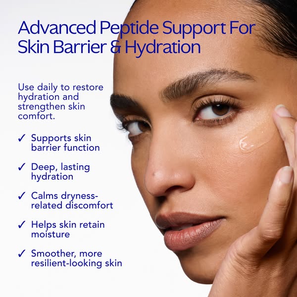 This ad promotes a skincare product that supports the skin barrier and hydration. It highlights the product's benefi