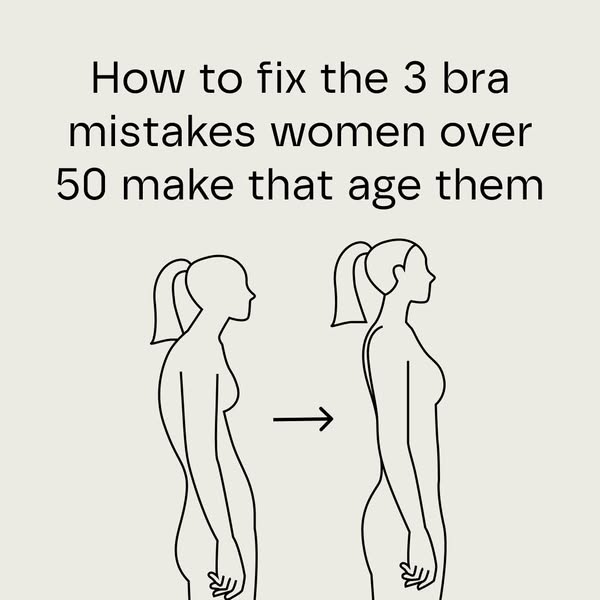 This image ad addresses posture problems in women over 50, specifically focusing on bra-related mistakes. It uses a simp