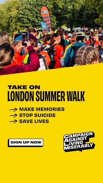 This ad promotes the London Summer Walk, encouraging people to sign up and participate in an event to make memories, sto