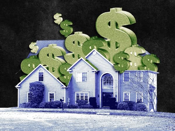 This image ad shows a house with dollar signs on top of it, implying that the house is worth a lot of money.