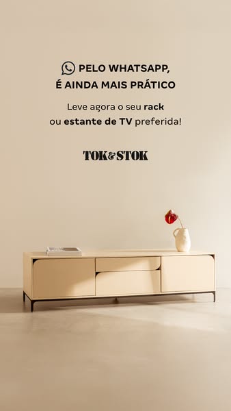 This ad promotes Tok&Stok furniture, specifically racks or TV stands, highlighting the convenience of purchasing via