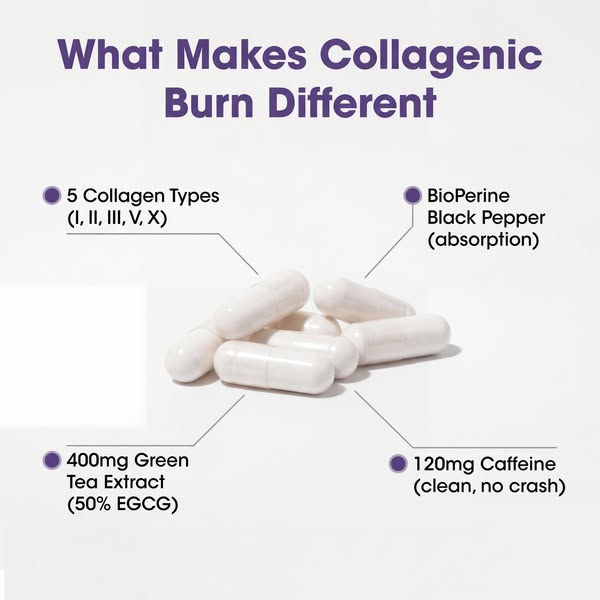 This image ad highlights key ingredients in Collagenic Burn supplements. It aims to educate the audience about the speci