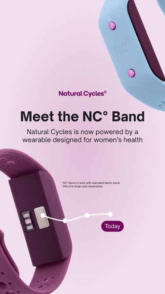 This image ad showcases the Natural Cycles NC° Band and promotes its usage for women's health.