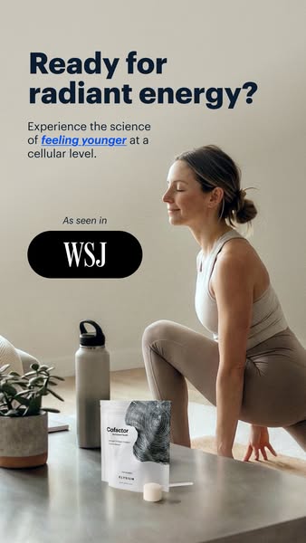 This ad promotes Elysium Health's Cofactor supplement to promote radiant energy at a cellular level. The ad features