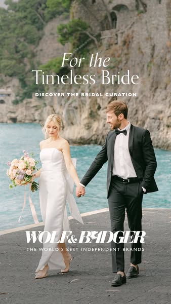 This image ad from Wolf & Badger targets the "Timeless Bride" with a curated selection of wedding attire. 
