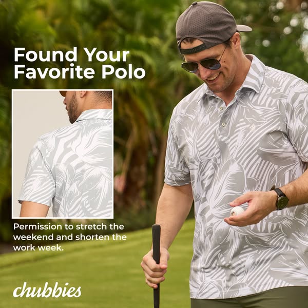 This ad for Chubbies promotes their polo shirts, suggesting they are comfortable and stylish enough to be worn on and of