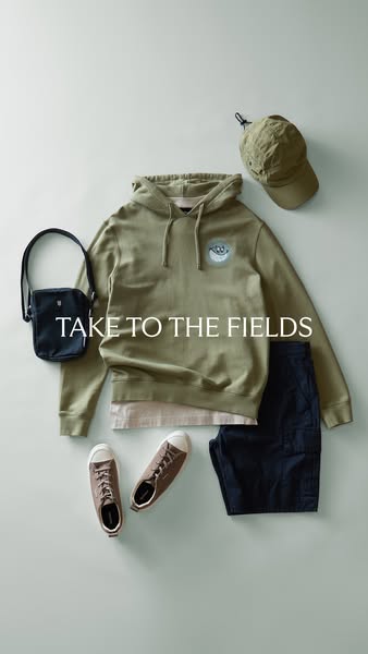 Image ad showing various clothing items and accessories in a flat lay arrangement.