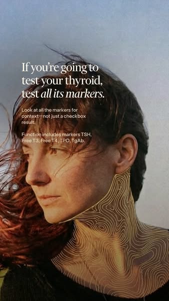 This ad promotes thyroid testing. It emphasizes the importance of testing for all markers, not just a single checkbox re