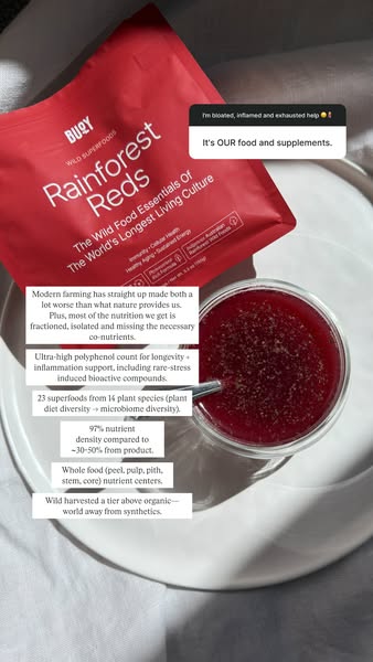 This ad is designed to make consumers aware of the benefits of the Buqy Rainforest Reds product. The ad utilizes a custo