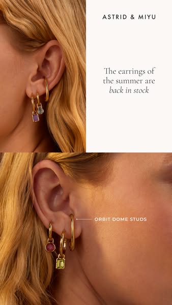 This ad for Astrid & Miyu features close-up shots of a woman's ear wearing the brand's earrings, emphasizing