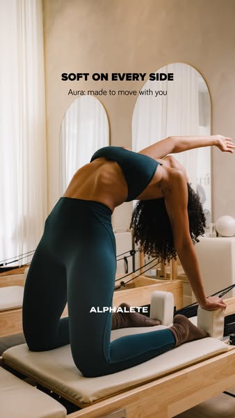 This ad for Alphalete promotes its Aura line of athletic wear, emphasizing its comfort and flexibility for movement. It 